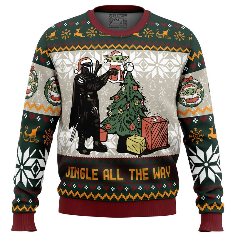 Jingle All The Way Mandalorian Star Wars All Over Print Hoodie 3D Zip Hoodie 3D Ugly Christmas Sweater 3D Fleece Hoodie