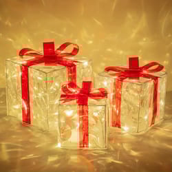 set/3pcs, christmas led lighted gift boxes, transparent warm white lighted christmas box decorations, presents boxes