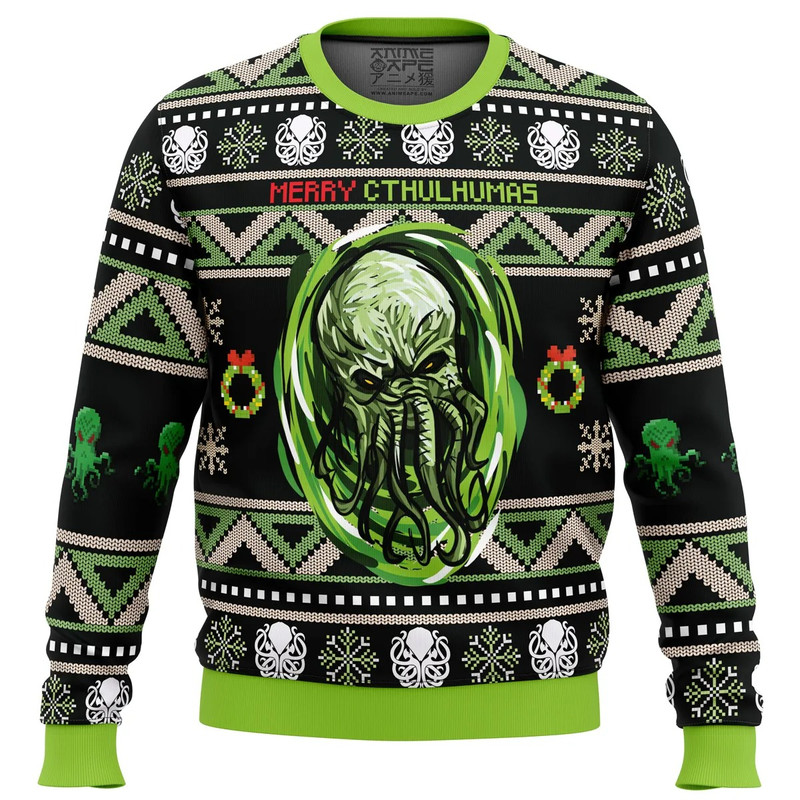 Merry Cthulhumas Cthulhu All Over Print Hoodie 3D Zip Hoodie 3D Ugly Christmas Sweater 3D Fleece Hoodie