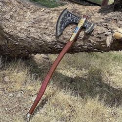 handmade kratos leviathan axe | god of war inspired viking axe replica | 40 length, 13 blade | high carbon steel cosplay