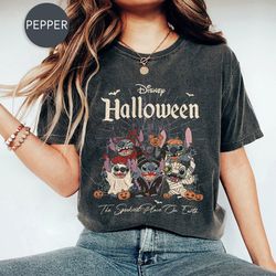 disney stitch halloween comfort color shirt, stitch halloween pumpkin shirt, stitch horror shirt, disney castle hallowee