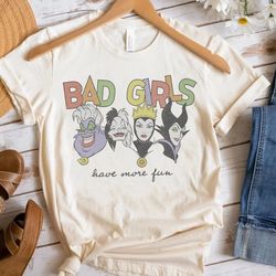 disney villains bad girls have more fun vintage tshirt, cruella ursula maleficent evil queen shirt, disneyland family ma