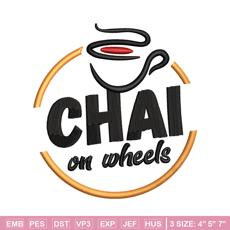 Chai On Wheels embroidery design, Chai On Wheels embroidery, logo design, embroidery file, logo shirt, Digital download..jpg