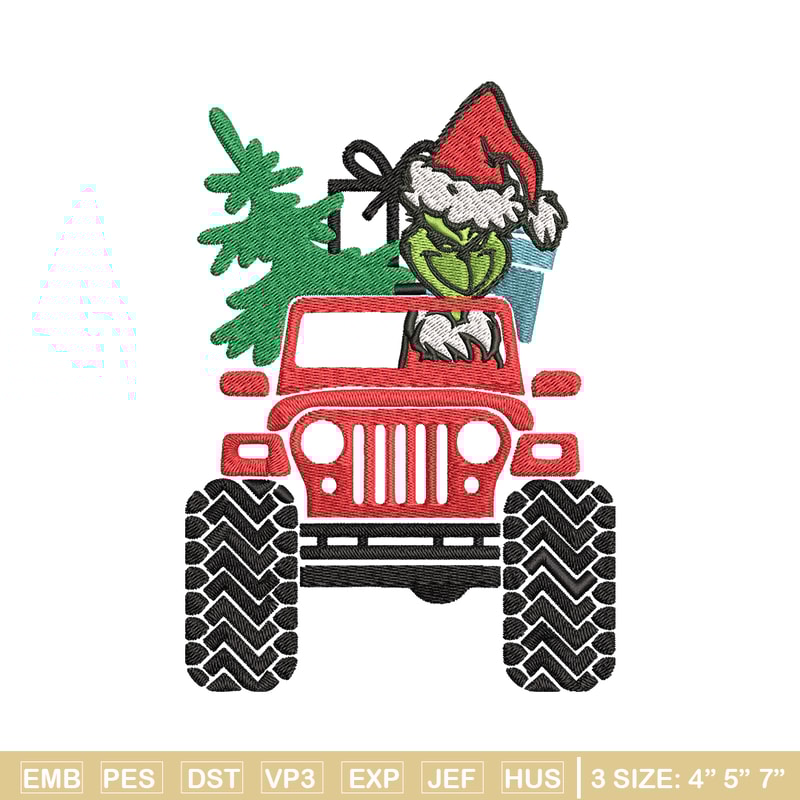 Grinch Jeep Christmas Embroidery design, Grinch Christmas Embroidery, logo design, Embroidery File, Digital download..jpg