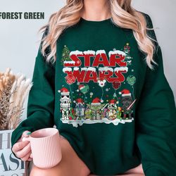 santa star wars yoda boba fett stormtrooper christmas light sweatshirt, star wars characters xmas tee, disneyland vacati