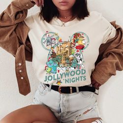 vintage disney christmas hollywood studios jollywood nights shirt, toy story hollywood shirt, mickey ears shirt, family