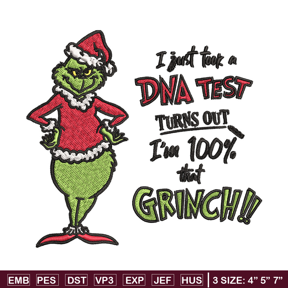 I Just Took A DNA Test Grinch Embroidery design, Grinch christmas Embroidery, Grinch design, Instant download..jpg