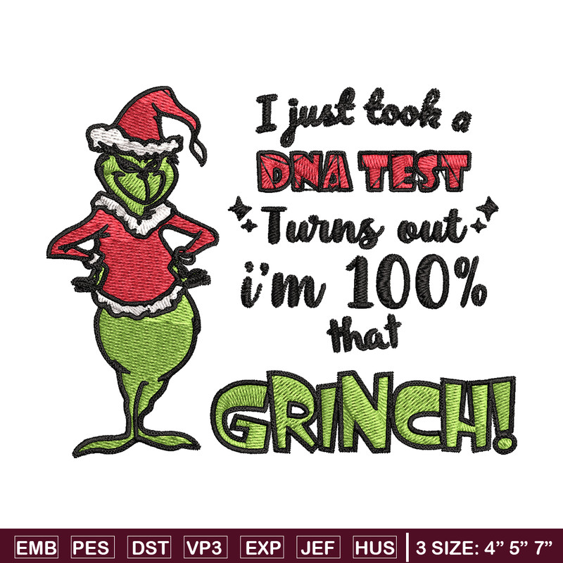 I Just Took A DNA Test Grinch Embroidery design, Grinch christmas Embroidery, Grinch design, Instant download.jpg
