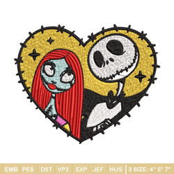 jack and sally in heart embroidery design, horror embroidery, horror design, embroidery file, digital download.