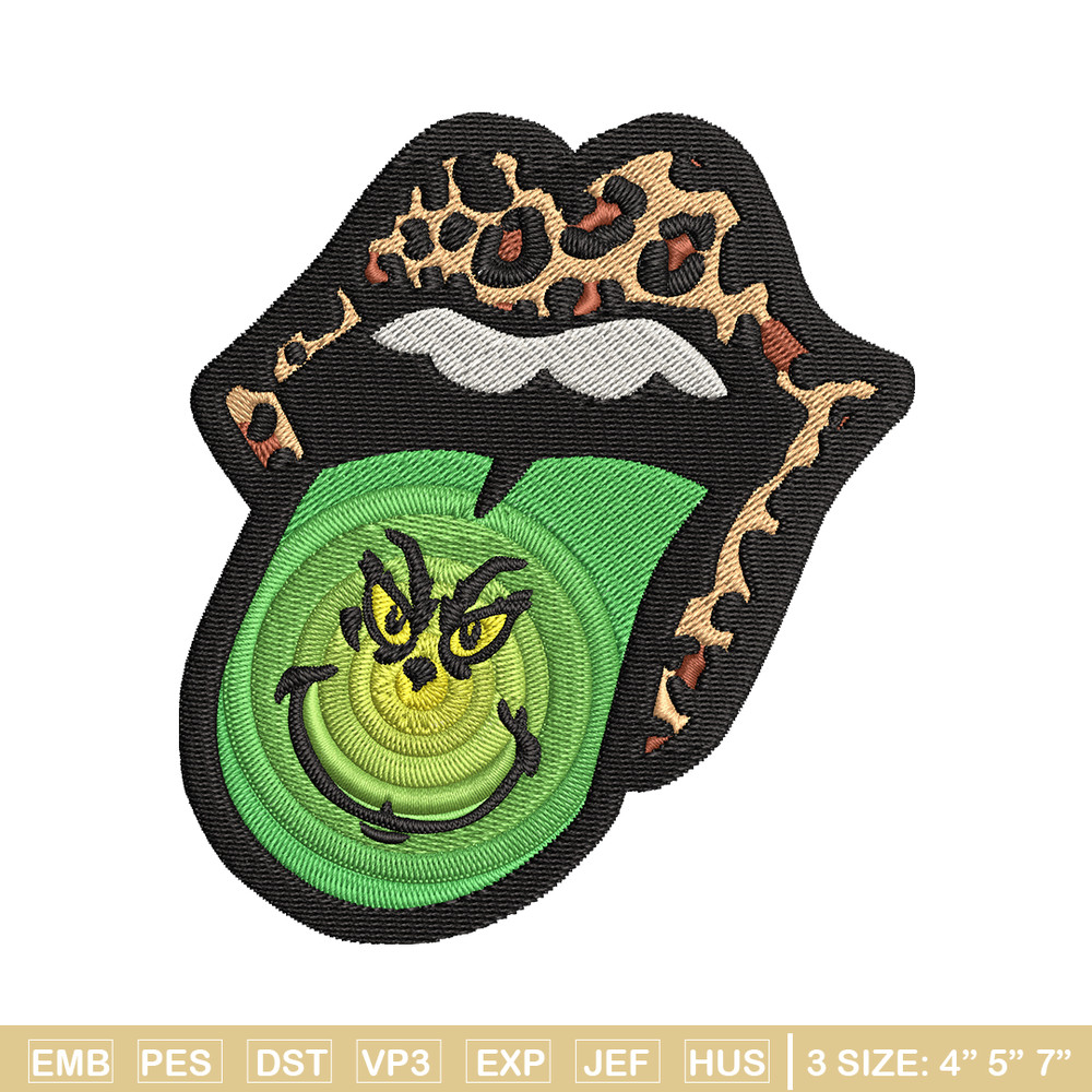 Leopard Lips Grinch Tongue Embroidery design, Grinch Embroidery, Grinch design, Embroidery file, Instant download..jpg