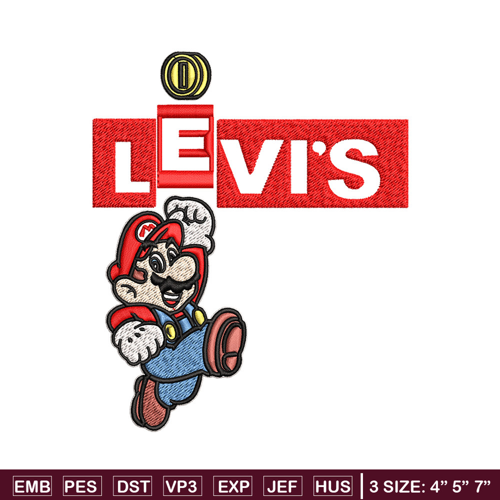 Levi's Mario Embroidery design, Levi's Mario Embroidery, cartoon design, Embroidery File, Levi's logo, Instant download.jpg