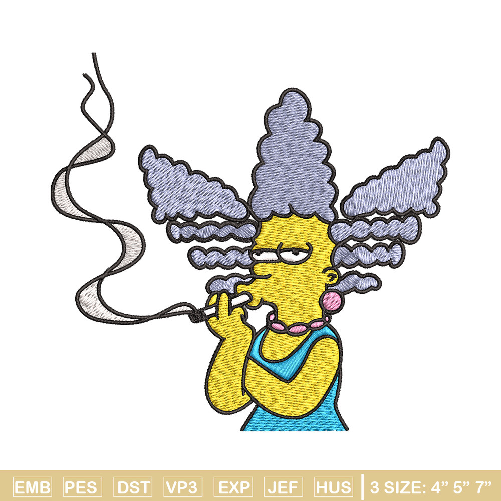 Marge Simpson Smoking Embroidery design, Marge Simpson Embroidery, cartoon design, Embroidery File, Digital download..jpg