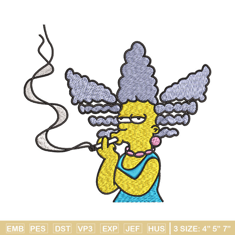 Marge Simpson Smoking Embroidery design, Marge Simpson Embroidery, cartoon design, Embroidery File, Digital download..jpg