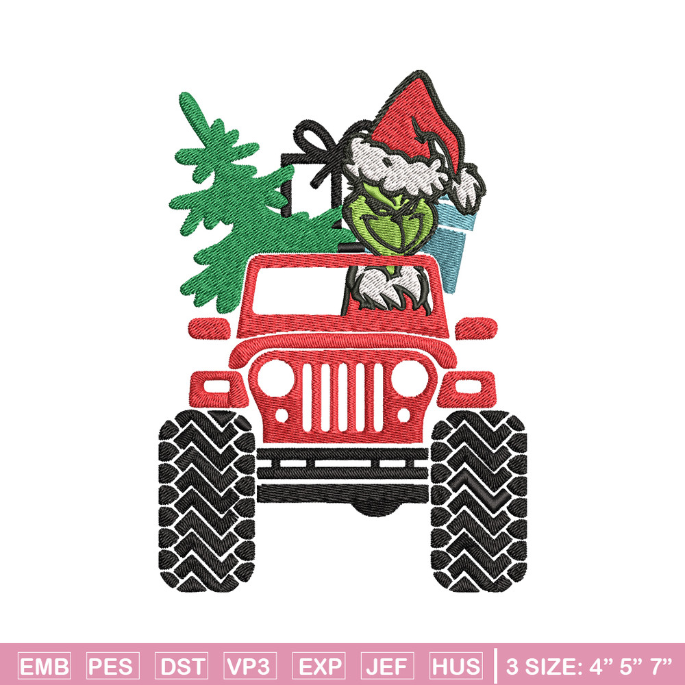Grinch Jeep Christmas Embroidery design, Grinch Christmas Embroidery, logo design, Embroidery File, Digital download..jpg