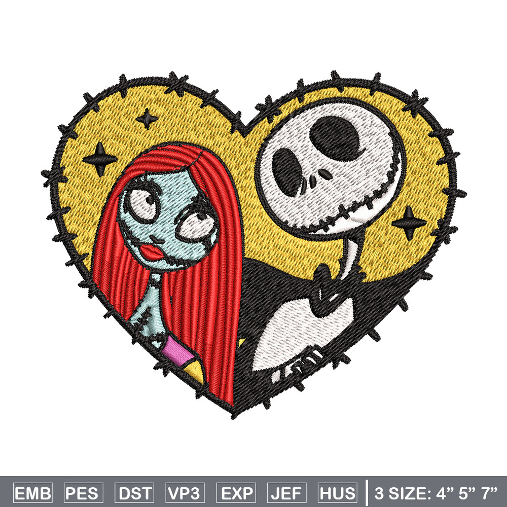 Jack and Sally in Heart Embroidery design, Horror Embroidery, horror design, Embroidery File, Digital download..jpg