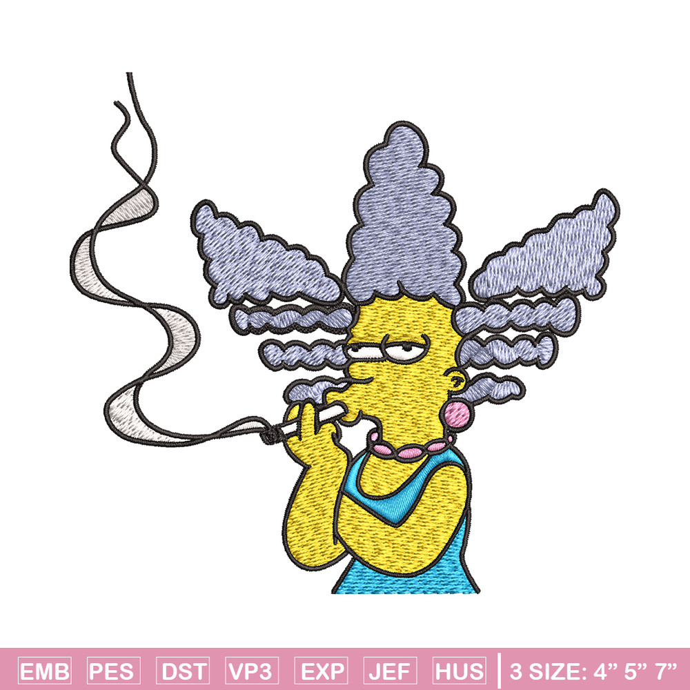 Marge Simpson Smoking Embroidery design, Marge Simpson Embroidery, cartoon design, Embroidery File, Digital download..jpg