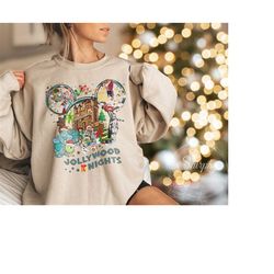 disney hollywood studios jollywood nights sweatshirt, hollywood nights shirt, hollywood tower, disney christmas, hollywo