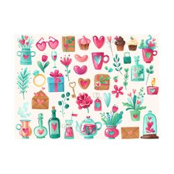 valentine clipart, valentine png, valentines day clipart, watercolor valentines day clipart, heart clipart, valentine clip art
