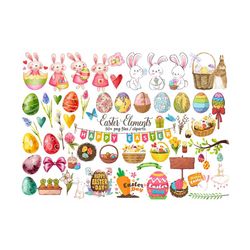50+ easter clipart, easter clip art, easter png, watercolor easter clipart, easter egg clipart, bunny clipart,  instant download