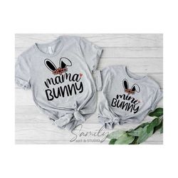 mama bunny svg, mini bunny svg, mommy and me svg, matching easter shirts svg, boho easter svg, boho bunny ears svg,
