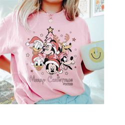 disney mickey and friends pink christmas shirt, disney character xmas shirt, pink christmas shirt, family vacation shirt