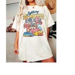 retro lightning mcqueen shirt, vintage disney cars shirt, disney car pixar shirt, cars theme birthday shirt, cars charac
