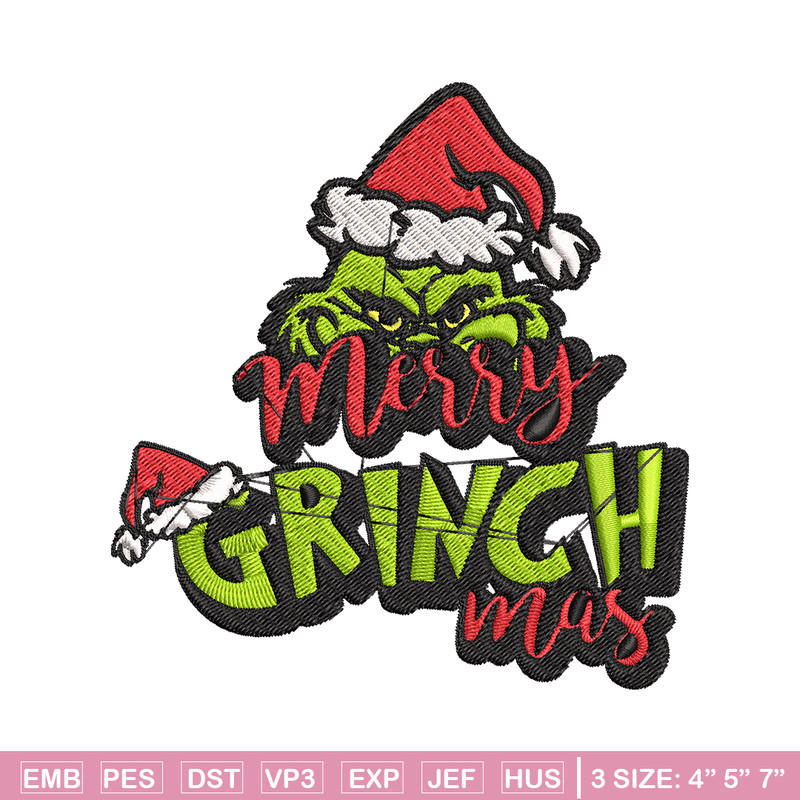 Merry Christmas Grinch Embroidery design, Grinch Christmas Embroidery, Grinch design, Embroidery file, Digital download..jpg
