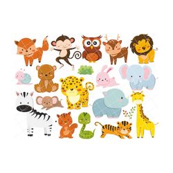 animals clipart, cute animals clipart, jungle animals clipart, animals clip art, animals png, safari clipart, instant download