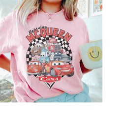 lightning mcqueen shirt, vintage disney cars group shirt, disney car pixar shirt, cars theme birthday shirt, cars charac