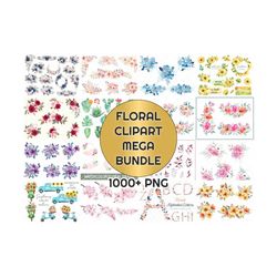 floral clipart mega bundle, watercolor flower clipart, blush and navy floral, sunflower png, sunflower clipart, pink rose clipart