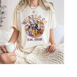 vintage disney mickey and friends halloween shirt, mickey and co halloween shirt, disney halloween skeleton shirt, micke
