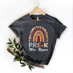 custom pre- k teacher shirt png, teacher appreciation gifts, rainbow teacher pre-k tshirt png, leopard preschool tees, f