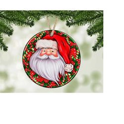 santa claus christmas ornament sublimation png, 300 dpi, instant digital download, christmas round ornament png christmas ornament