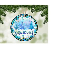 hello winter tree ornament png sublimation design, merry christmas png, snowman ornament png, snowman png, winter png, digital download