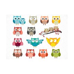 cute owls clipart, cartoon owls cliparts, owl png images, owl clipart, owl birthday invitation, commercial use, instant download