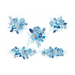watercolor floral clipart, blue floral clipart, set of watercolor blue floral flower clipart,individual png files, watercolor rose clipart
