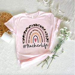 rainbow teacher life shirt png, teacher appreciation gifts, leopard teacher tee, elementary school shirt pngs,kindergart