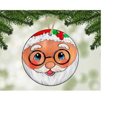 cute santa christmas ornament sublimation png, watercolor christmas round ornament png santa claus ornament, instant digital download