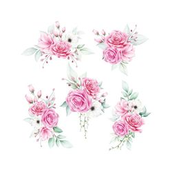 watercolor floral clip art, set of romantic watercolor floral bouquet, wedding, individual png files, watercolor rose clipart