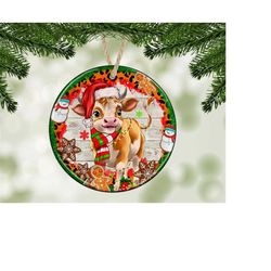 baby cow christmas ornament png sublimation designs, christmas round ornament png, instant digital download