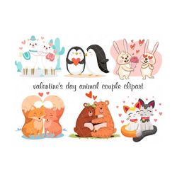 valentines clipart, valentines day animal couple clipart, animal clipart, heart clipart, winter clipart, commercial use, instant download