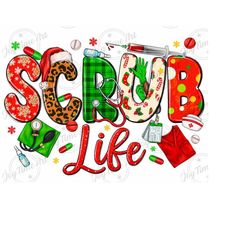 scrub life christmas png sublimation design download, christmas png, merry christmas png, nurse png, nurse scrub png, designs download
