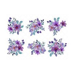 watercolor floral clipart,purple floral bouquet clipart,set of watercolor purple flower clipart,individual png files,watercolor rose clipart