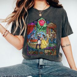disney beauty  the beast stained glass rose graphic tshirt, magic kingdom,disneyland family trip vacation gift unisex ts