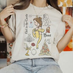 disney beauty and the beast characters sketched tshirt, magic kingdom tee, disneyland family trip vacation gift unisex t