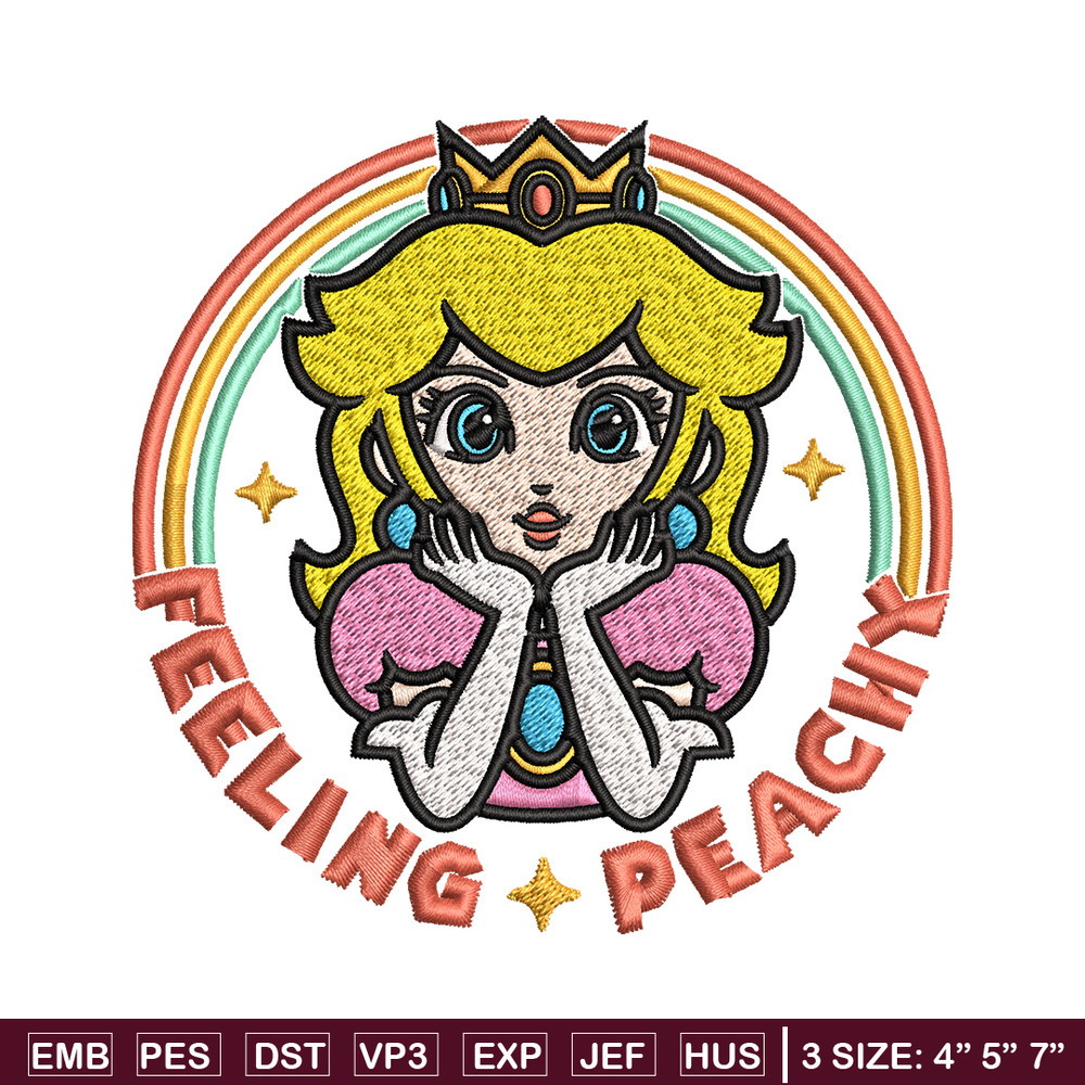 Princess Peach Feeling Peachy Embroidery design, Feeling Peachy Embroidery, Embroidery File, Digital download..jpg