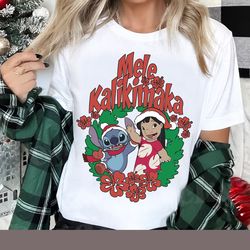 disney lilo stitch christmas mele kalikimaka wreath tshirt, stitch christmas shirt, disneyland shirt, christmas squad s