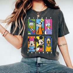 disney mickey and friends group shot panels shirt, mickey minnie goofy donald daisy disneyland family vacation gift,wdw