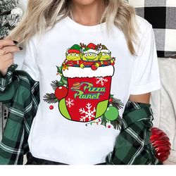 disney santa aliens christmas sock shirt, alien toy story disney all characters christmas stocking shirt,disneyland chri