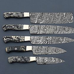 chef set 5pcs hand forged damascus steel , damascus knife set, damascus chef's